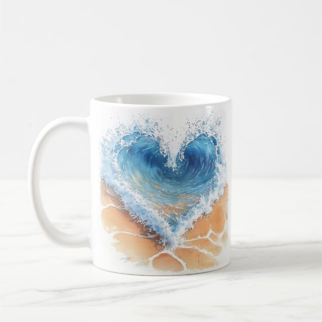 Hjärtvåg på en strand kaffemugg (Vänster)