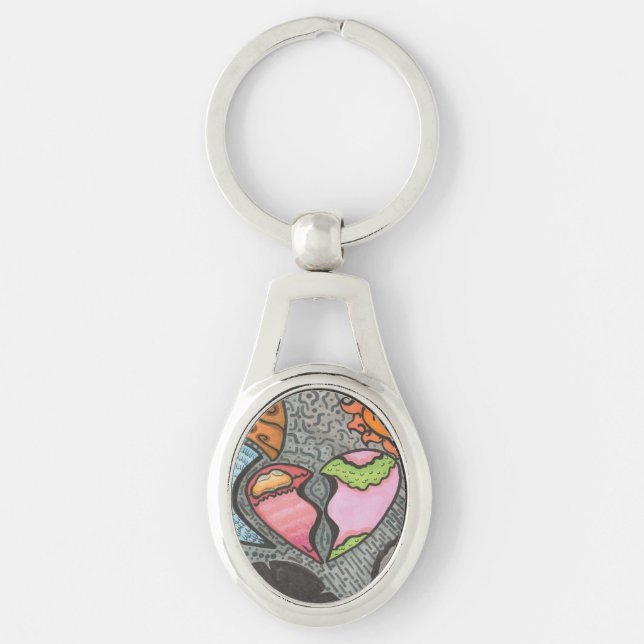 Hjärtvägar Ovalt Silverfärgad Nyckelring (Framsidan)