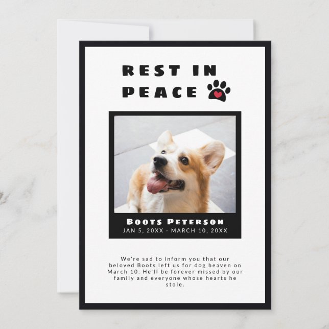 Hjärtvårdsraster i Peace Pet-förlustfoto Meddelande (Framsida)