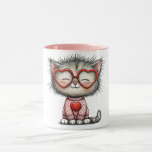 Hjärtvärmande kaffemug med leende kattunge
