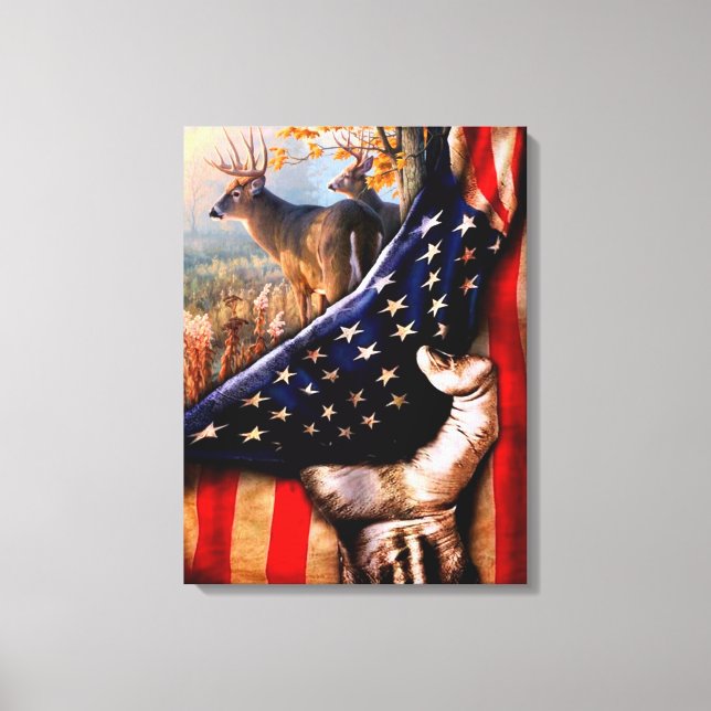 Hjort American Flagga Blanket Canvastryck (Framsida)