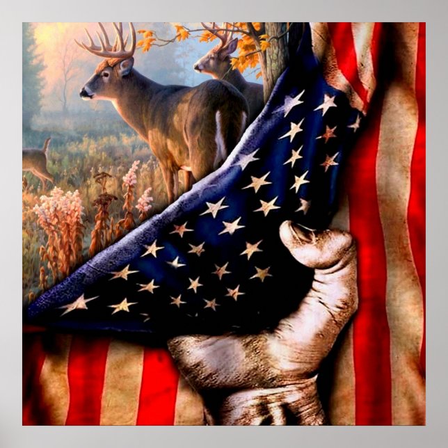 Hjort American Flagga Blanket Poster (Framsidan)