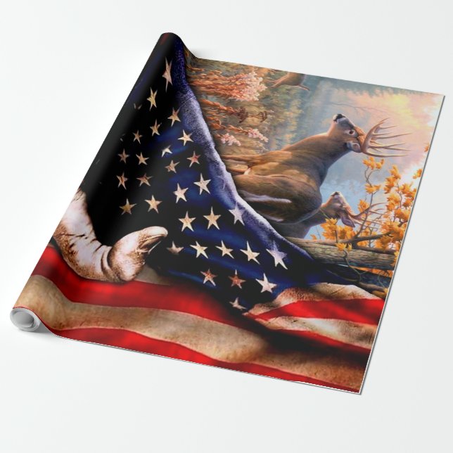 Hjort American Flagga Blanket Presentpapper (Utrullad)