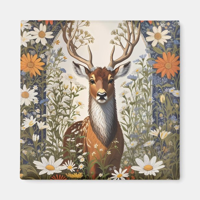 Hjort Amid Daisy Flowers Magnet (Framsidan)