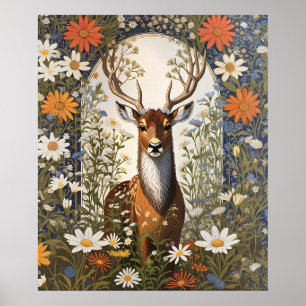 Hjort Amid Daisy Flowers Poster
