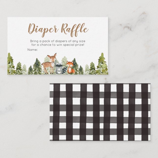 Hjort animal äventyr Baby Shower Diaper Raffle Tilläggskort (Fram/baksida)