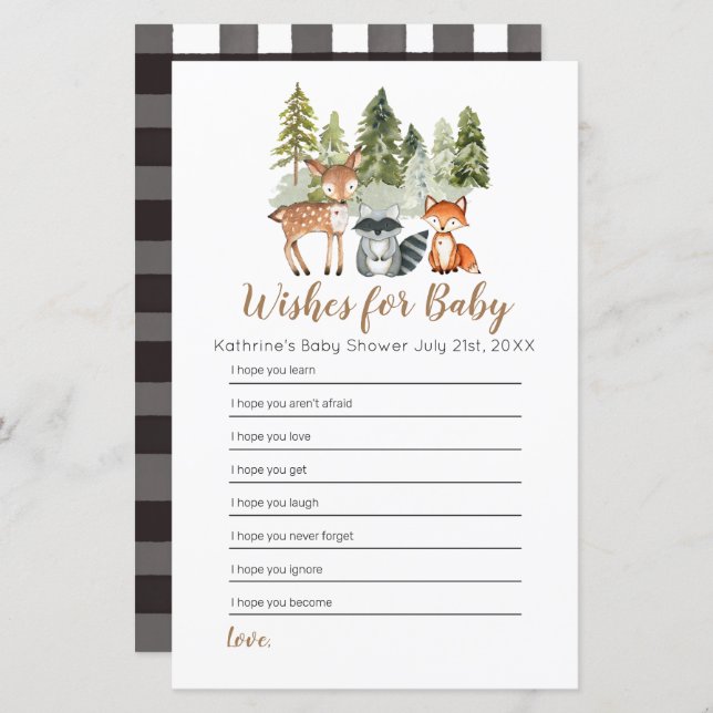 Hjort animal äventyr Baby Shower Önskemål för Baby (Fram/baksida)