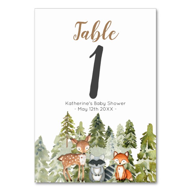 Hjort animal äventyr Camper Baby Shower Bordsnummer (Framsidan)