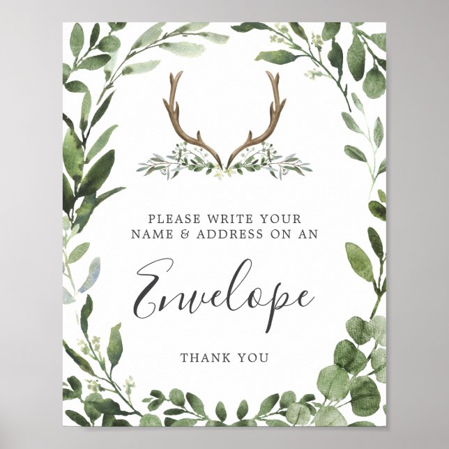 Hjort Antler Baby Shower Adress kuvert Sign Poster (Framsidan)