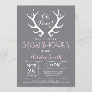 Hjort Antler Baby Shower-inbjudan Grått och Rosa Inbjudningar