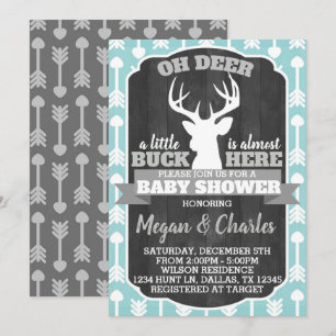 Hjort Antler Baby Shower-inbjudan Mint Grått Teal Inbjudningar