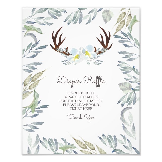 Hjort Antler Boy Diaper Raffle Sign Fototryck (Framsidan)