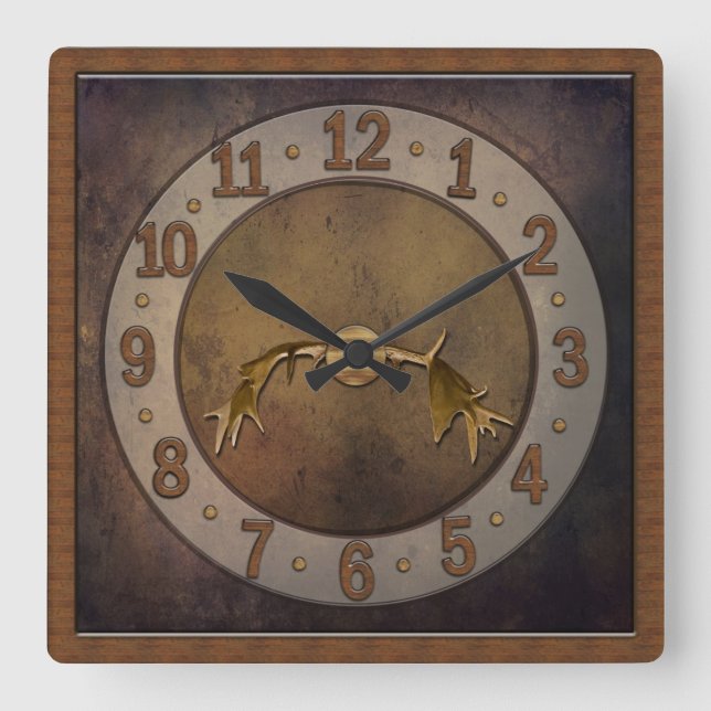 Hjort Antler Clock - Man Cave Fyrkantig Klocka (Framsida)