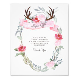 Hjort Antler Diaper Raffle Sign Fototryck