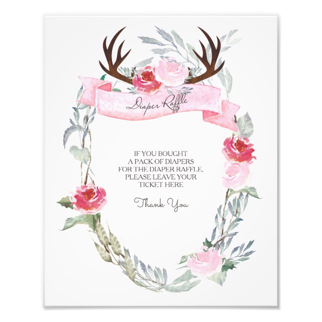 Hjort Antler Diaper Raffle Sign Fototryck (Framsidan)