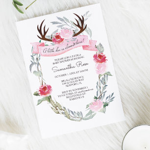 HJORT ANTLER Girl Baby Shower Inbjudan
