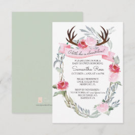 HJORT ANTLER Girl Baby Shower Inbjudan, Rosa Inbjudningar