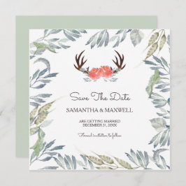 HJORT ANTLER & Greenery Save the Date, Peach Flowe Inbjudningar