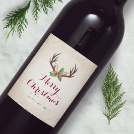 Hjort Antler jul-Vin-etiketten Rustic Boho Vinflaska Etikett