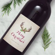 Hjort Antler jul-Vin-etiketten Rustic Boho