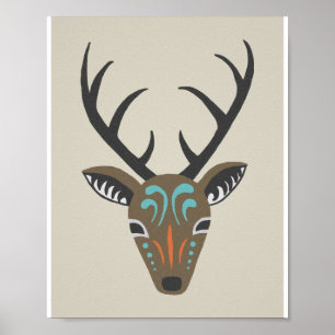 Hjort Antler Modern Wildlife Totem Graphic Poster