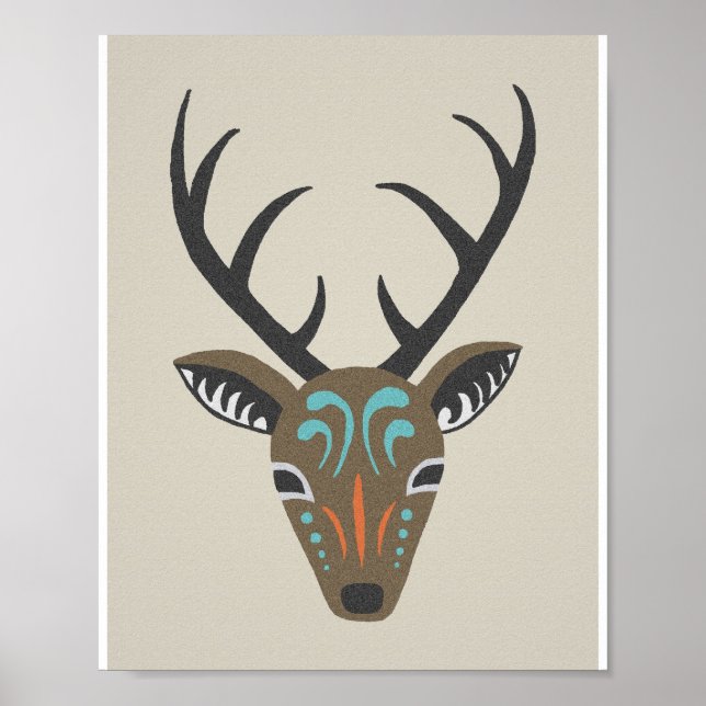 Hjort Antler Modern Wildlife Totem Graphic Poster (Framsidan)