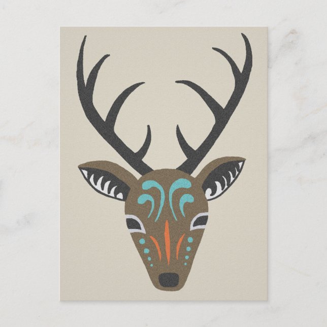 Hjort Antler Modern Wildlife Tribal Totem Card Vykort (Framsida)