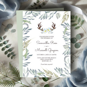 HJORT ANTLER Rustic Sage Grönt Bröllop Inbjudningar