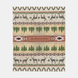 Hjort Antler Rustic Wood Forest Cabin Family Namn Fleecefilt