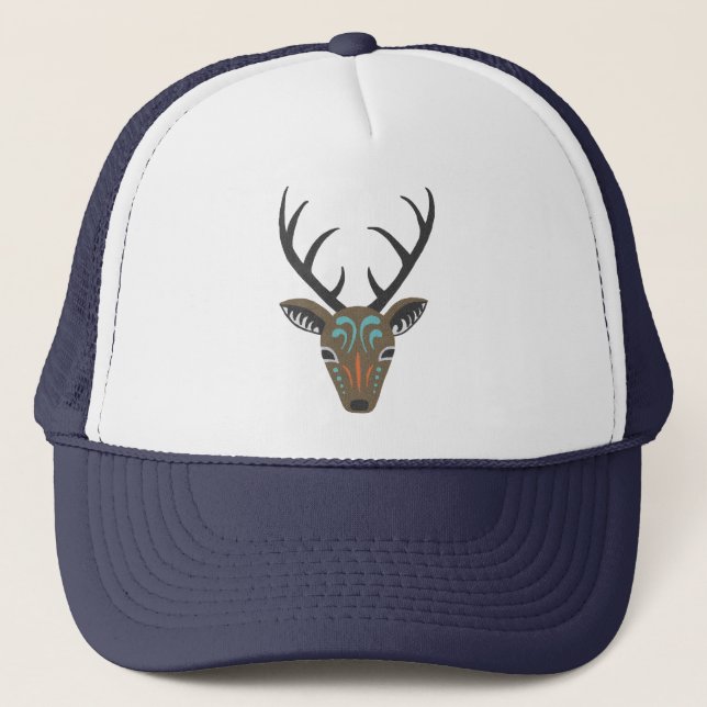 Hjort Antler Woodland Wildlife Modern Totem Hat Truckerkeps (Framsida)