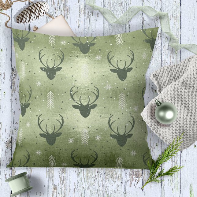 Hjort Antlers Arrows jul Mönster Grönt ID861 Kudde (Skapare uppladdad)