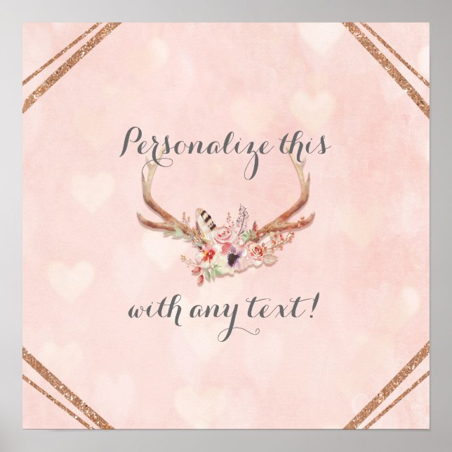 Hjort Antlers Banner Poster ro  Rosa Blommigt   (Framsidan)