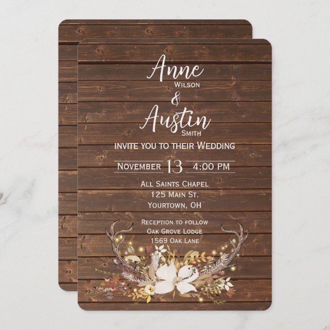 Hjort Antlers Bröllop Bouquet Inbjudningar (Fram/baksida)