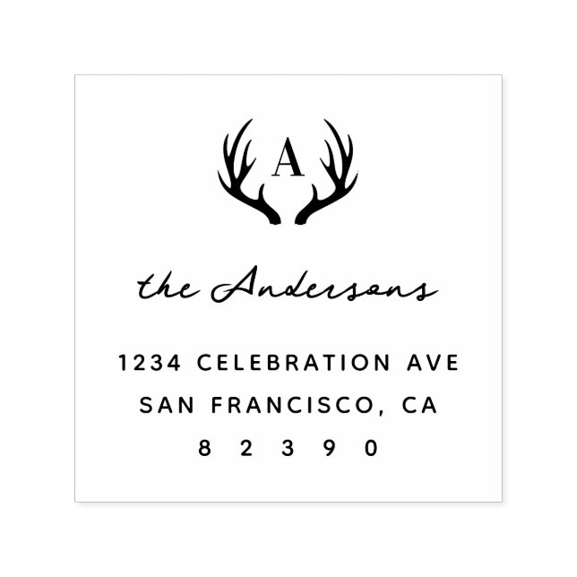 Hjort Antlers Family Namn Initial Returadress Självfärgande Stämpel (Design)