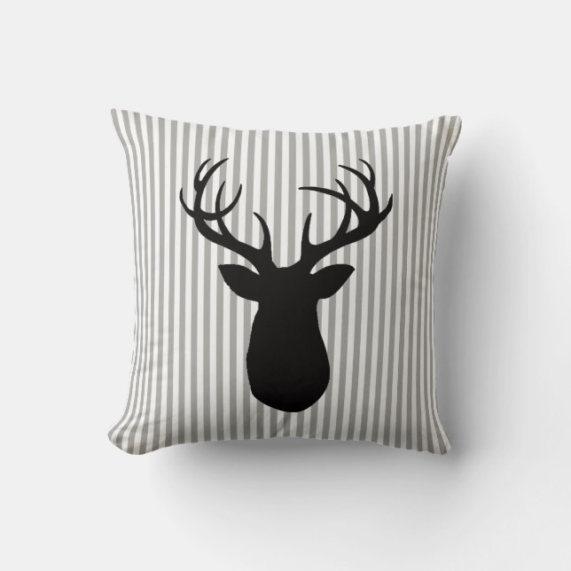 Hjort Antlers Grått och White Rand Dekorativ kudde (Framsida)