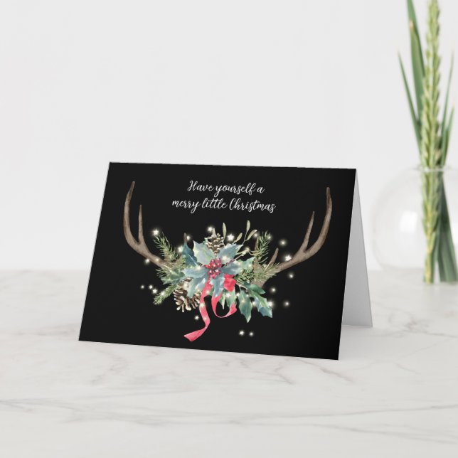 Hjort Antlers med julBouquet Kort (Framsida)
