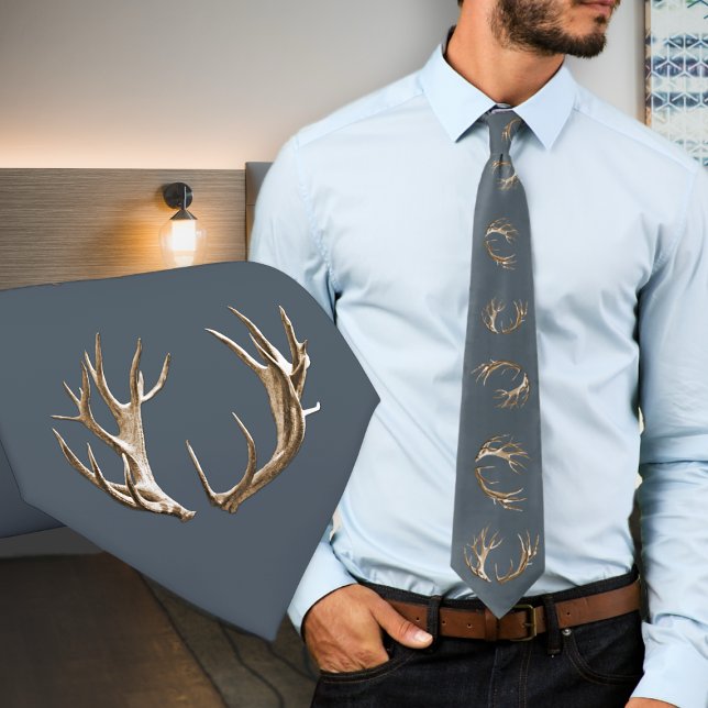 Hjort Antlers Mörk Grått Mönster Slips (Skapare uppladdad)