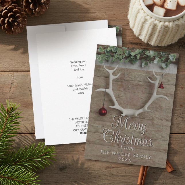 Hjort Antlers non Photo jul-Helgdag Card Julkort (Send warm wishes with our beautiful deer antler holiday cards. Perfect for a cozy, rustic Christmas.)