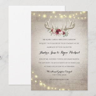 Hjort Antlers och String Ljus Rustic Bröllop Inbjudningar