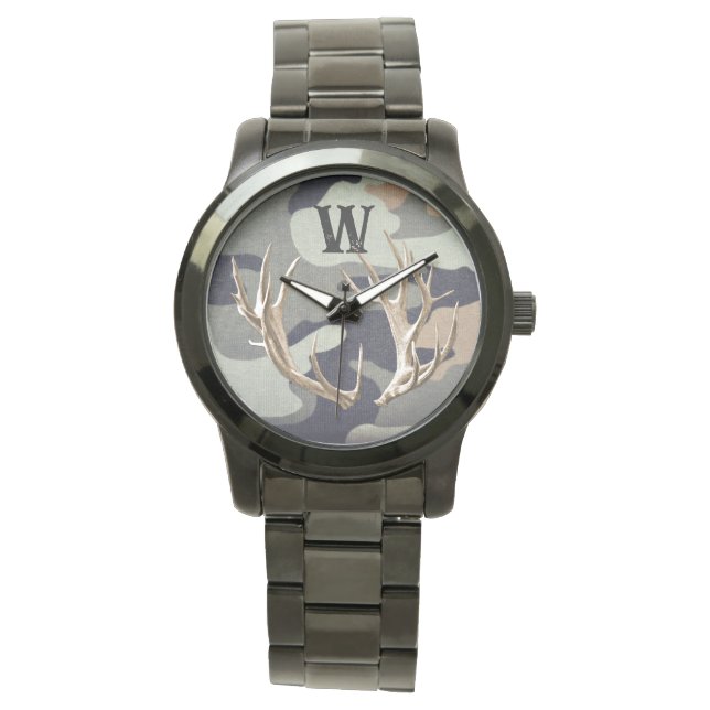 Hjort Antlers on Grått Background Man's Watch Armbandsur (Framsida)