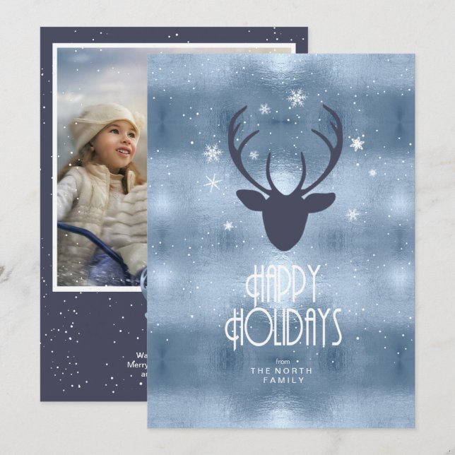 Hjort Antlers Pilars jul Photo Blue ID861 Meddelande (Fram/baksida)