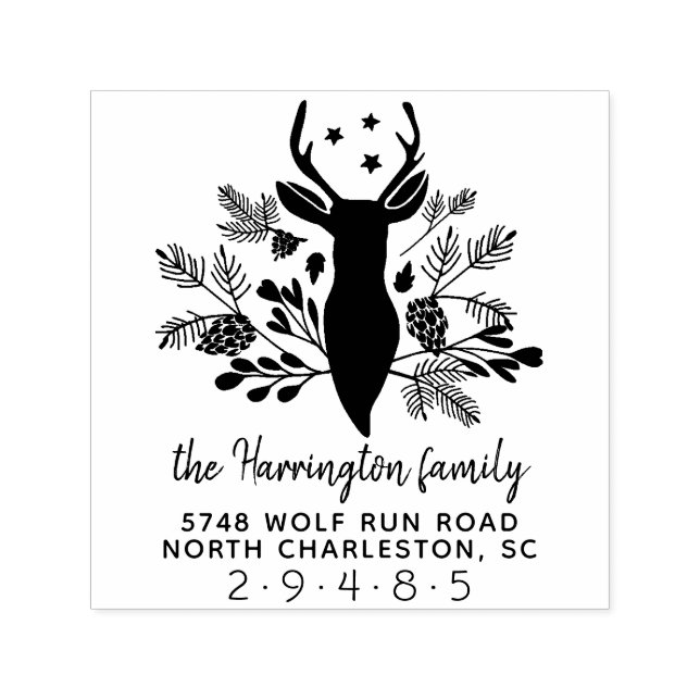 Hjort Antlers Rustic Helgdag jul Adress Självfärgande Stämpel (Design)