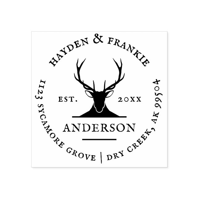 Hjort Antlers Rustic Married Couple Returadress Stämpel (Tryck)