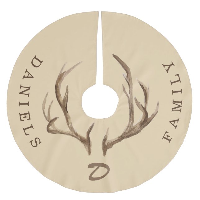Hjort antlers rustika monogrammade familjen namn b julgransmatta borstad polyester (Framsidan)