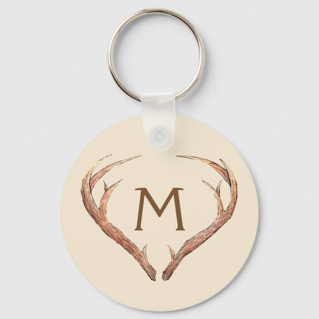 Hjort Antlers Safari Anpassningsbar Monogram Beige Nyckelring (Framsida)