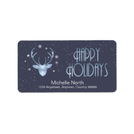 Hjort Antlers Silhouette & Snöflingor Blue ID861 Adressetikett