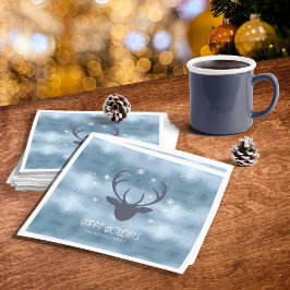 Hjort Antlers Silhouette & Snöflingor Blue ID861 Pappersservett