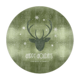 Hjort Antlers Silhouette & Snöflingor Grönt-ID861