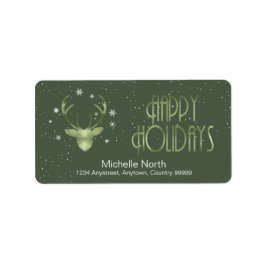 Hjort Antlers Silhouette & Snöflingor Grönt-ID861 Adressetikett