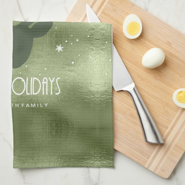 Hjort Antlers Silhouette & Snöflingor Grönt-ID861 Kökshandduk (Vikt i Fjärdedel)